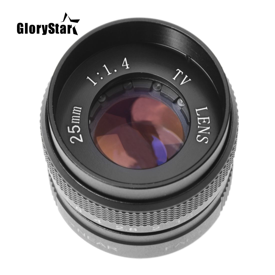 Glorystar 25 Mm Cctv F1.4 Tv Movie Lens + C Mount + Metalen Zonnekap Voor Canon Eos Ef Efs dslr Camera 5D 6D 7D Ii Iii 70D 80D