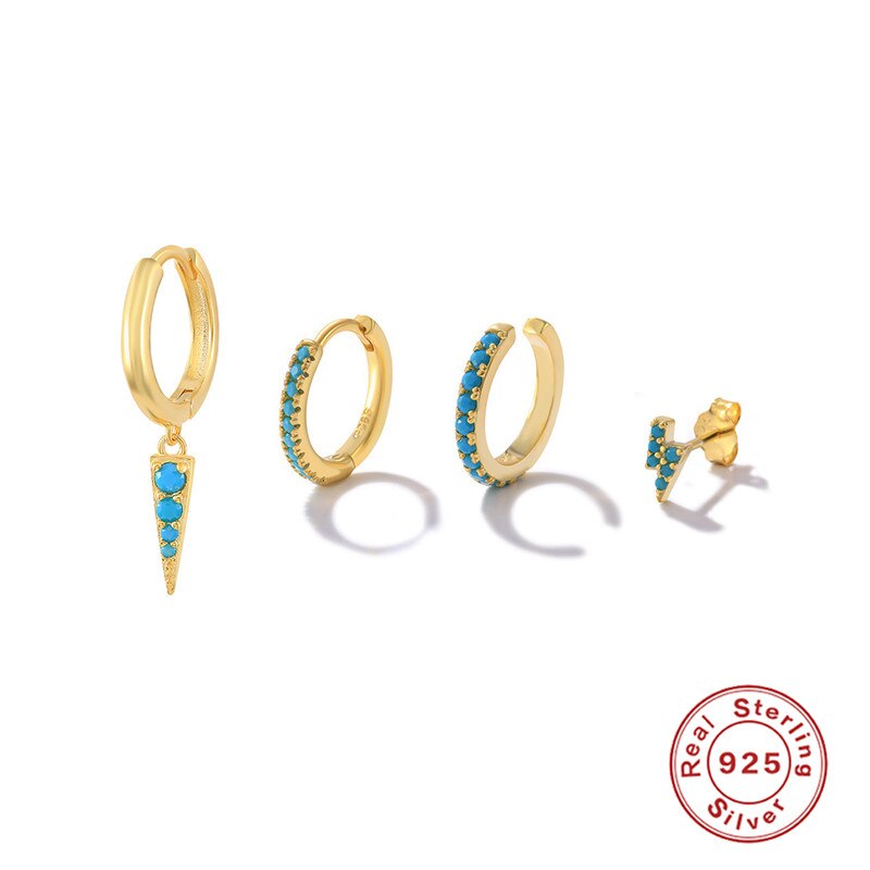 Ohrringe mit türkisfarbenen nieten und blitzmotiven von canner cz für damen, 925 silberne huggies-ohrringe, trend-creolen, schmuck von brincos: 7