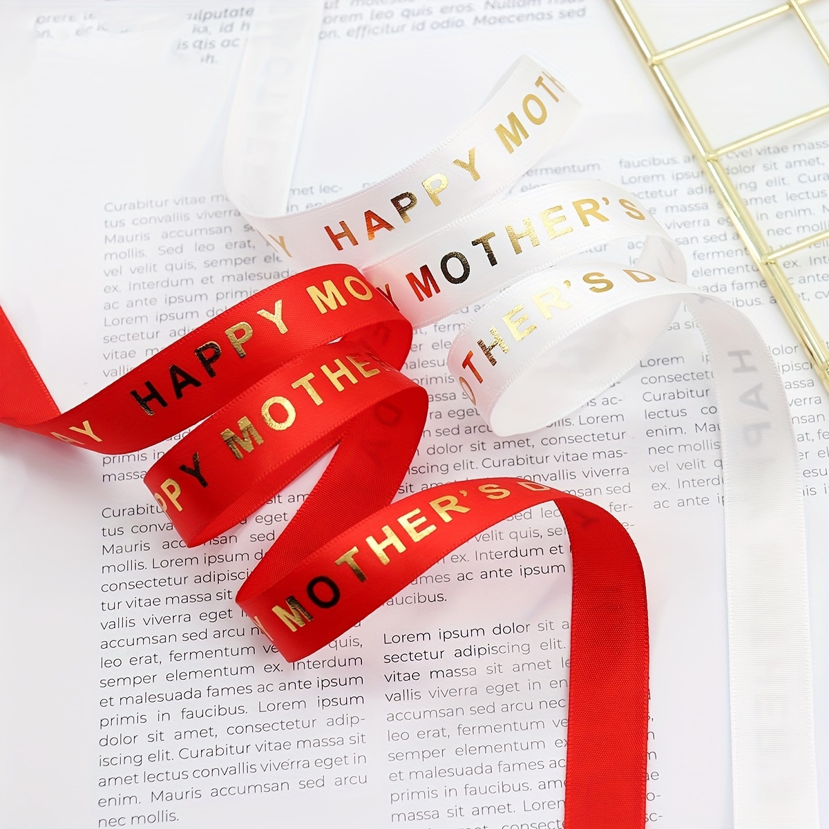 Ancho: Cinta acanalada de 16 mm con letras impresas de una sola cara "Feliz día de la madre", cinta decorativa para de embalaje de para el día de la madre
