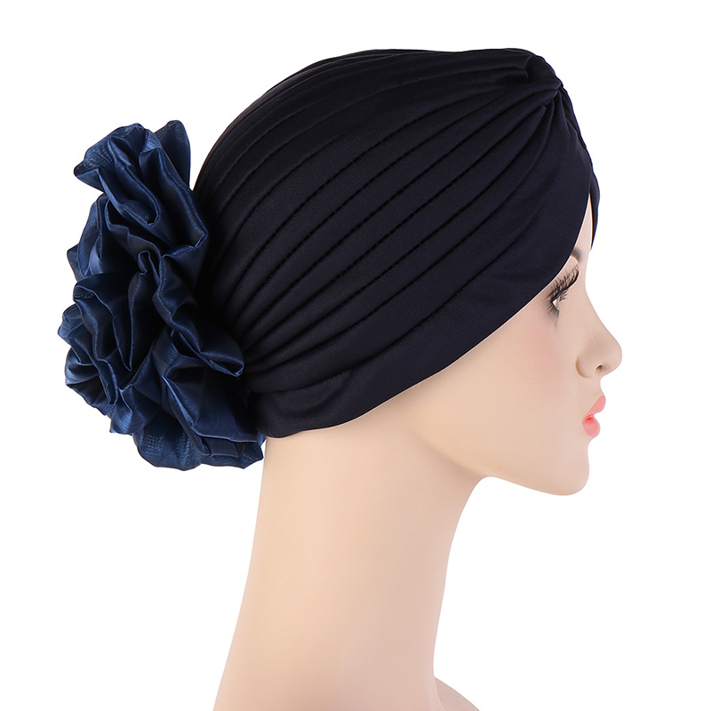 Solid Color Turban Hat Female Stylish Indian Exaggerated Big Flower Turban Hat Western Style Comfortable Pullover Hat
