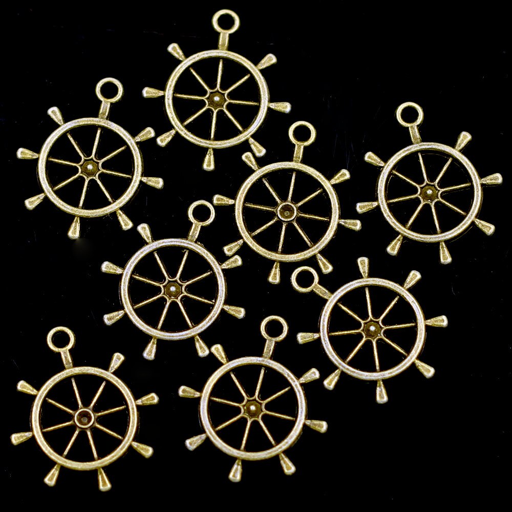 10Pcs Pendants Rudder Ship Sea Zinc Metal Alloy Bronze Tone Jewelry DIY Making Finding Charms 25x24mm