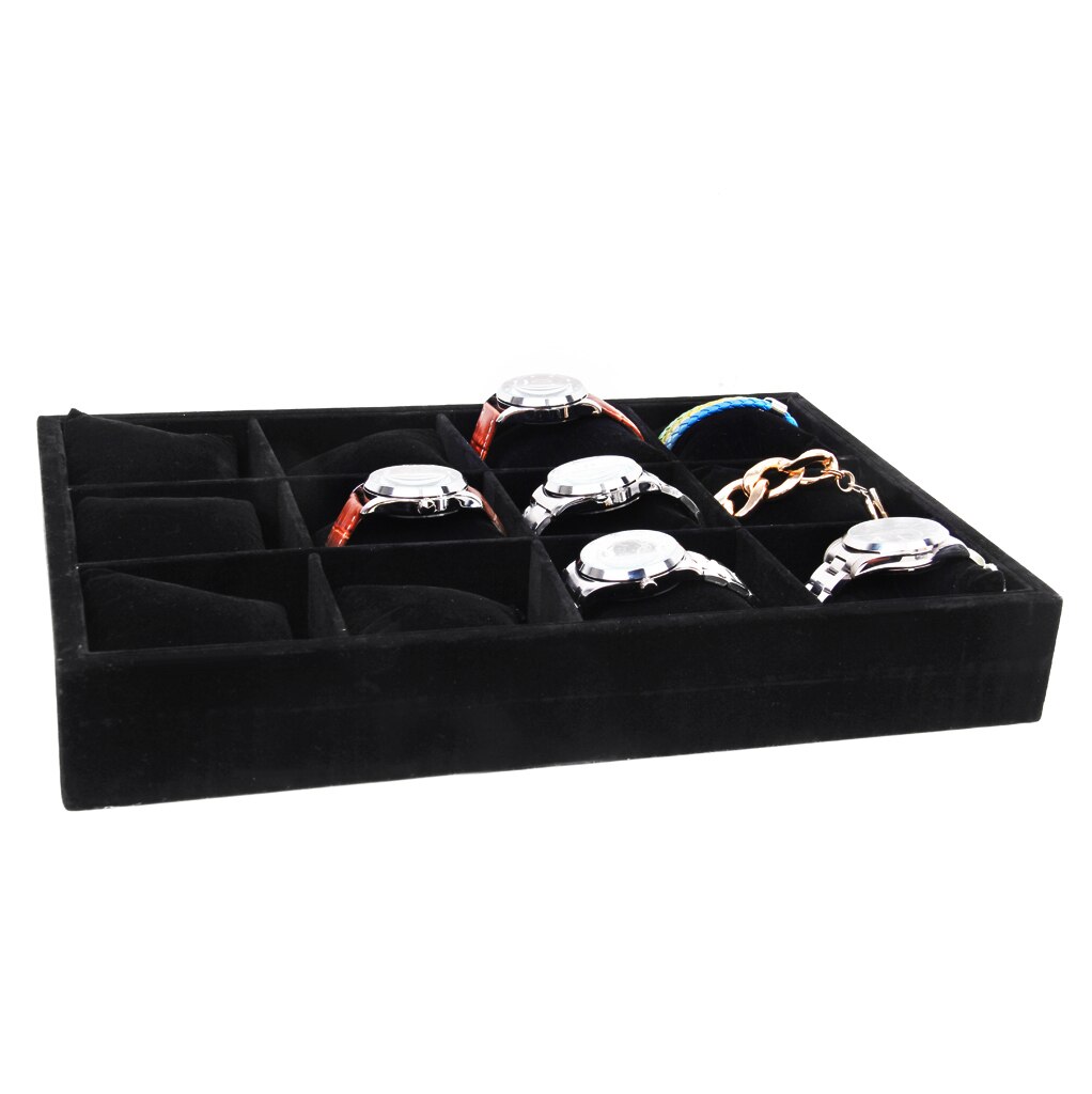 Black Velvet Watch Bracelet Display Tray Box Show Case Holder