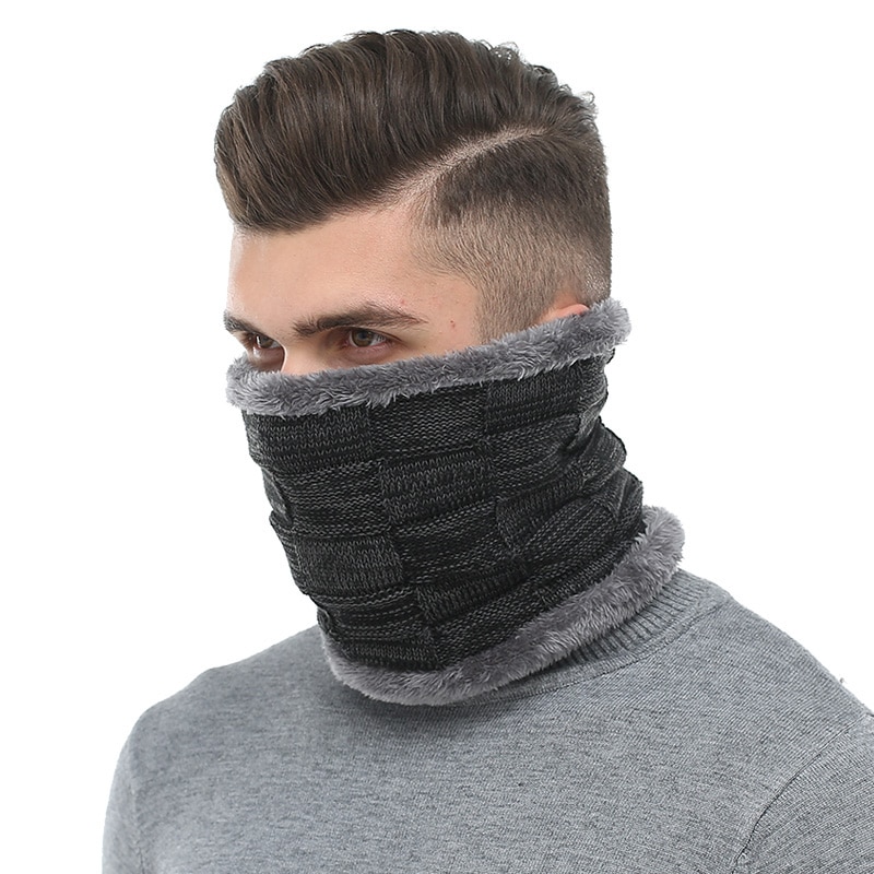 AETRUE Winter Men Scarf Ring Winter Scarves For Men Women Warp Thick Collar Neck Snood Shawl Plaid Warm Fur Soft Male Scarves