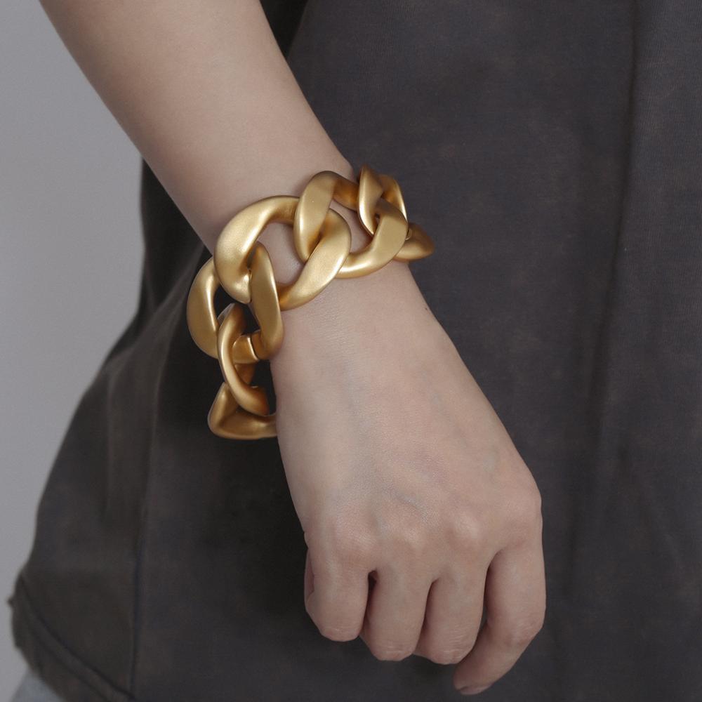 Fflacell Grote Matte Gouden Metalen Ketting Armband Overdreven Hip Hop Casual Persoonlijkheid Punk Dikke Chunky Armband Party
