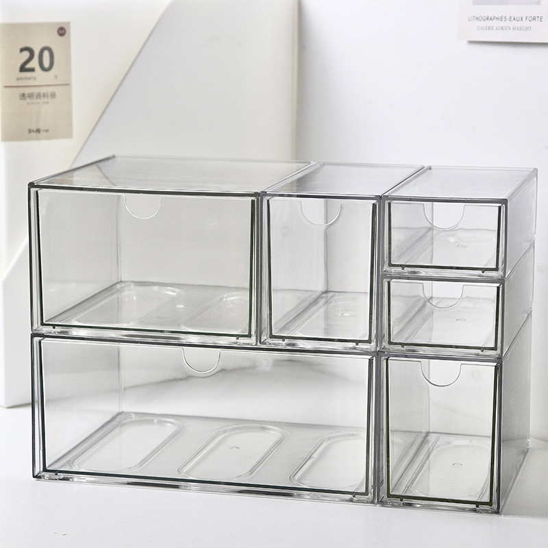 Clear Plastic Desk Organizer Box Stackable Storage Drawers for Cosmetics Stationery Crafts Storage and Organization