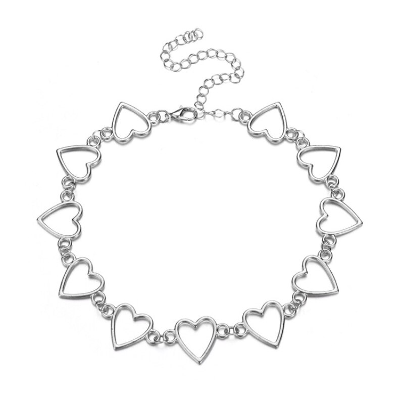 Hollow korean cute love heart choker necklace explanation girlfriend nice bicolor necklace jewelry collier femme 2022