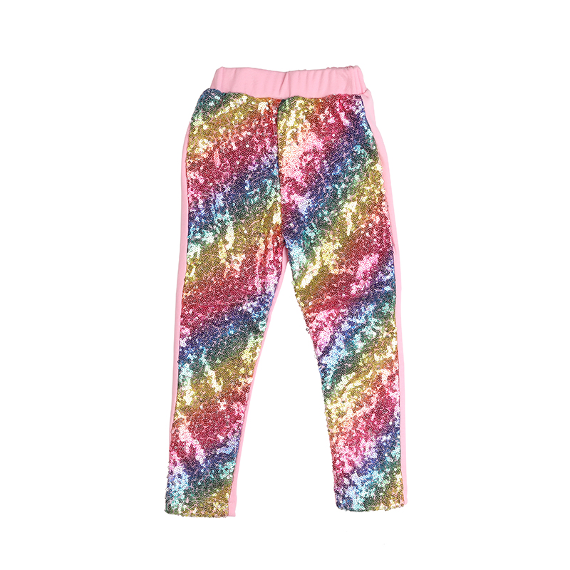 Regnbue pailletter med lyserøde leggings på bagsiden / baby pige bukser / preppy bukser enhjørning leggings