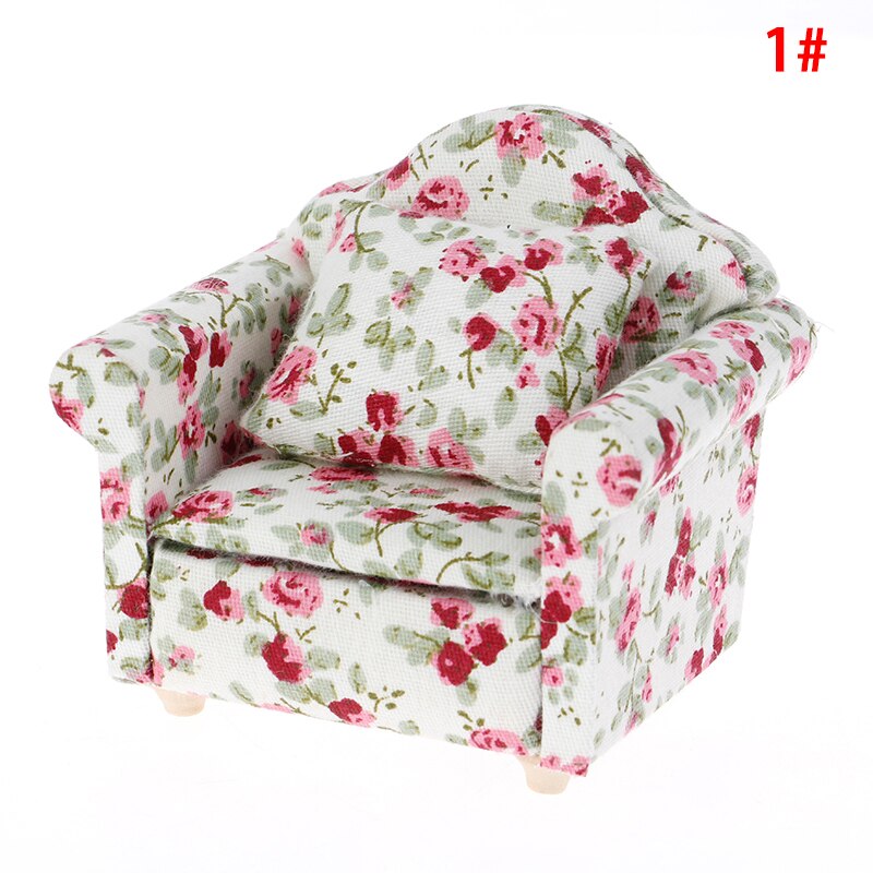 1/12 mini Stampa Floreale Divano con Cuscino Modello di Casa Delle Bambole Camera arredamento puntello Fotografia in Miniatura per La Casa Ornamenti Decorativi: A