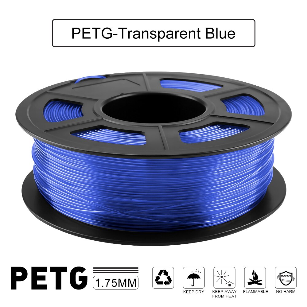 Hiprecy PETG 3D Printer Filament 1.75mm Dooling Material Black Color PETG 3D Filament Consumables 1KG/2.2LBS: transparent blue