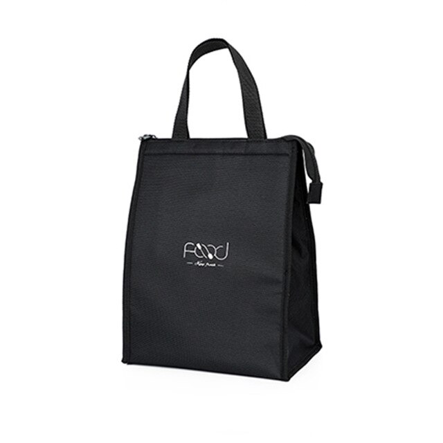 Lunch Bag For Women Cooler Portable Hand Zip Food Bags Waterproof Picnic Travel Breakfast Thermo Bag Bento Bag: Black-L