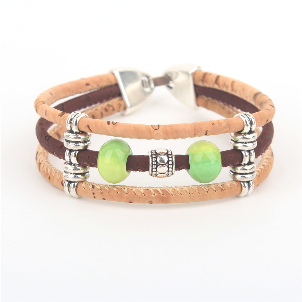 Perles en céramique de liège naturel femmes bracelet fait main original femmes bijoux en bois BRW-026: LIGHT GREEN