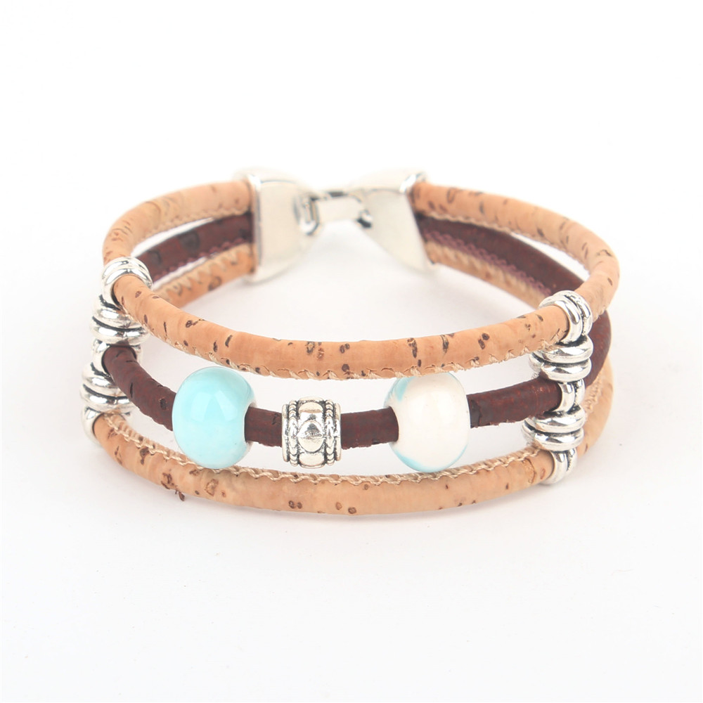 Perles en céramique de liège naturel femmes bracelet fait main original femmes bijoux en bois BRW-026