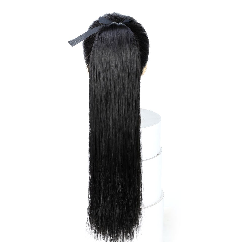 LUPU-peluca larga y Lisa para mujer, coleta de 22 pulgadas, extensiones de cabello sintético resistente a altas temperaturas, color negro Natural