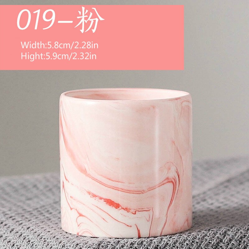Nordic Style Ceramic Round Plant Pots Pink Marble Pattern Succulent Flowerpot with Hole Small Home Office Desktop Decor: 019