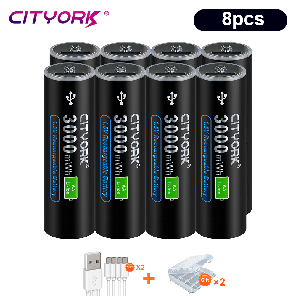 100 % Kapazität, 1,5 V AA-Li-Ionen-Akku, 3000 mWh, AA-USB, wiederaufladbarer AA-Lithium-Akku, AA-Li-Polymer-Akkus mit USB-Kabel: WHITE