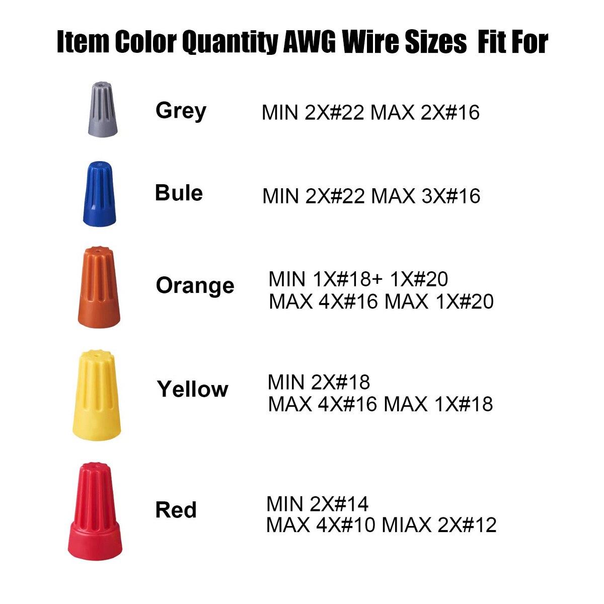 250/500/1000 stk. skruetilslutningssortiment 22-8 awg elektriske trådmøtrikker blå grå orange rød og gul skrueterminaler