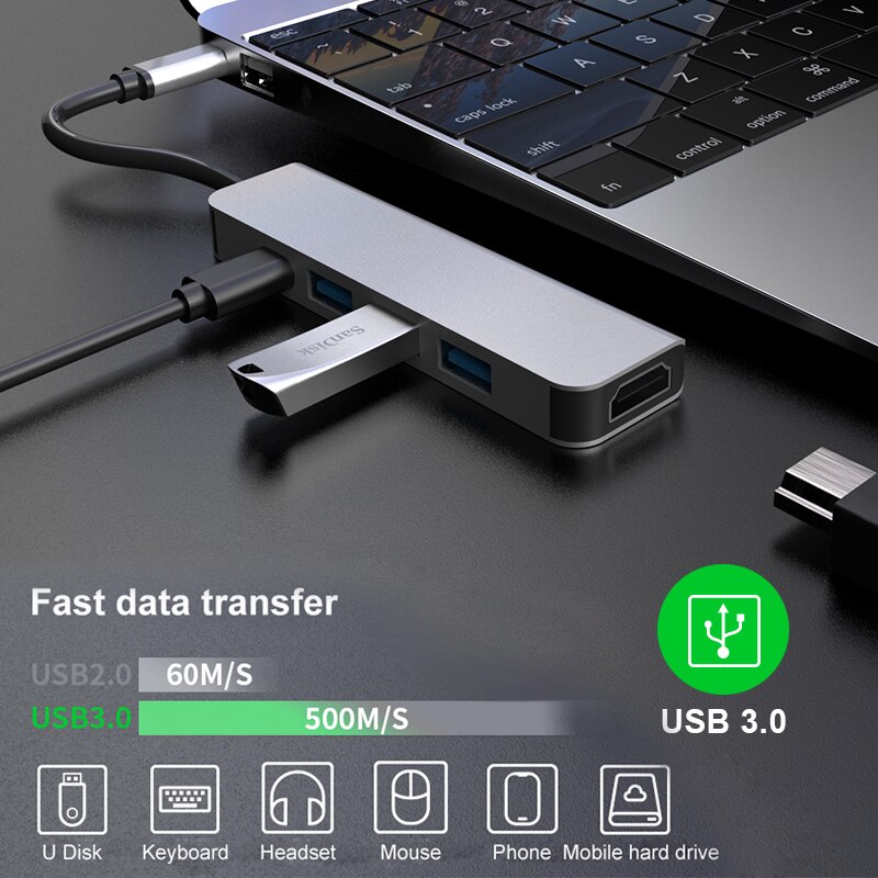 USB C HUB 3.0 2.0 Tipo C 3.1 Multi 4 Port Splitter For Lenovo Xiaomi Macbook Pro Air Pc Del Computer Notebook Computer Portatili