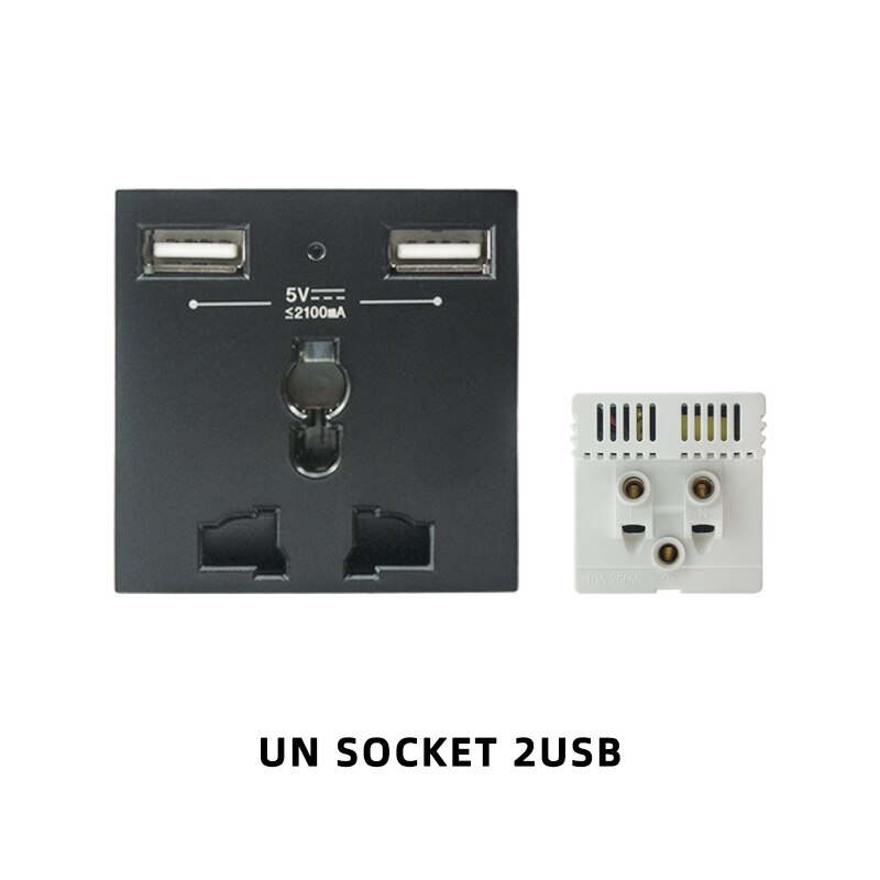 Prise de courant murale Usb, UK US, panneau plastique noir, Module de bricolage, fonction clé, combinaison libre prises électriques prise electrique prise murale prise usb encastrable douille legrand prise murale usb: 3Hole2USB Socket