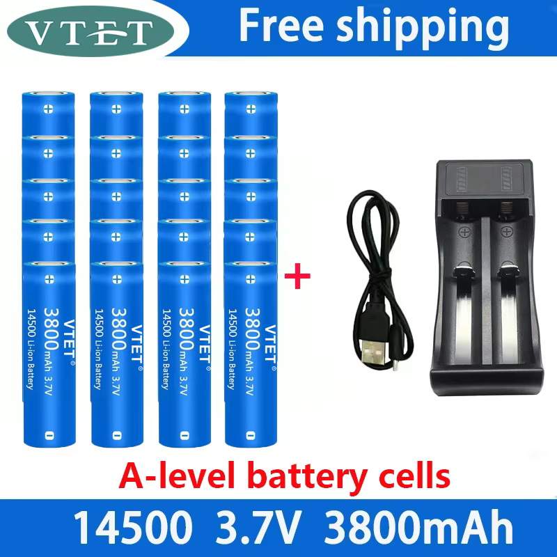 Neue 14500 3,7 V 3800 mAh Batterie Lithium-Ionen Batterie Verwendet für Elektrische Rasierer Zahnbürste Barber Akku mit Ladegerät: Blau