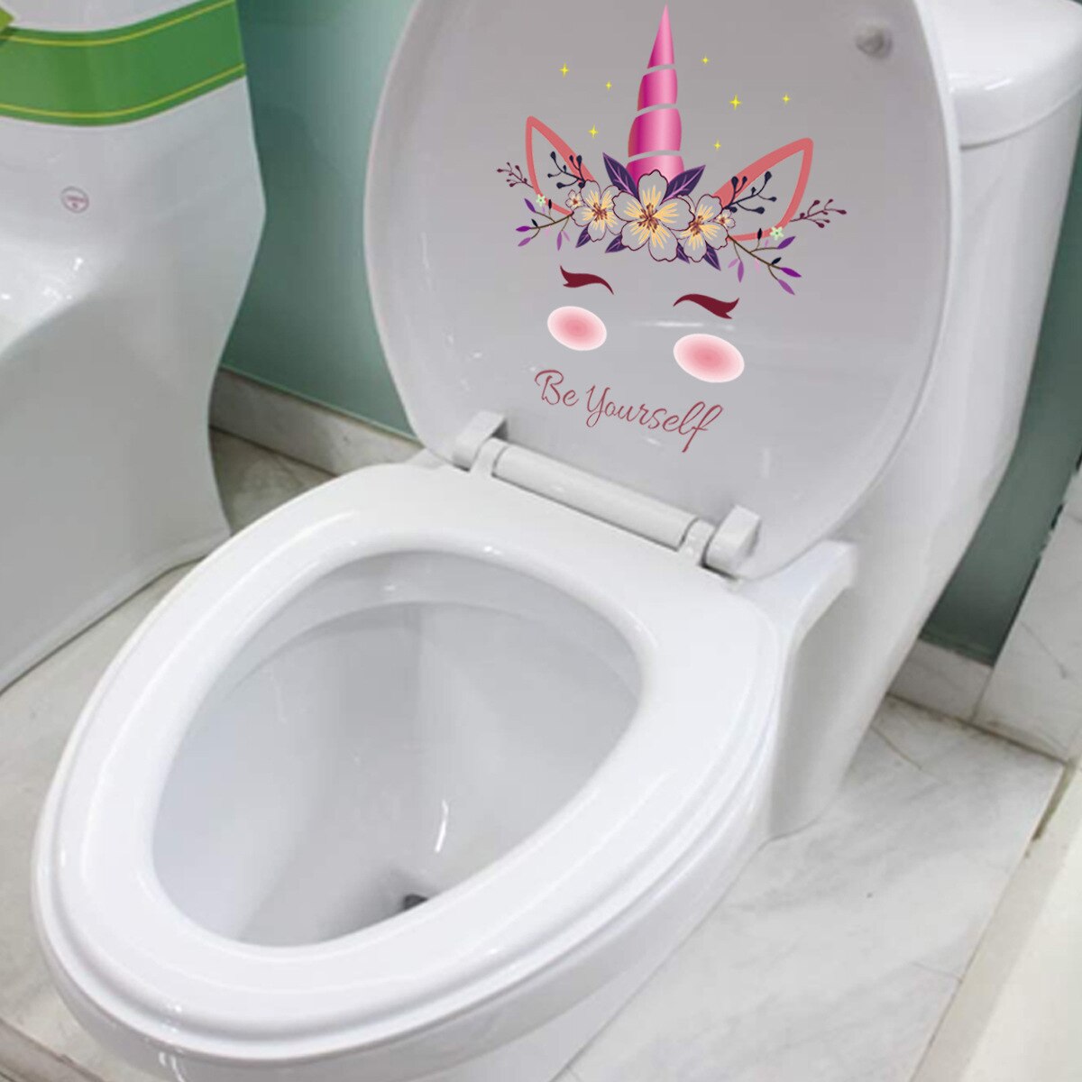 Cartoon Unicorn Toilet Stickers Waterproof Wall Sticker Home Bathroom WC Decoration Decals Diy Funny Vinyl Mural Art: C