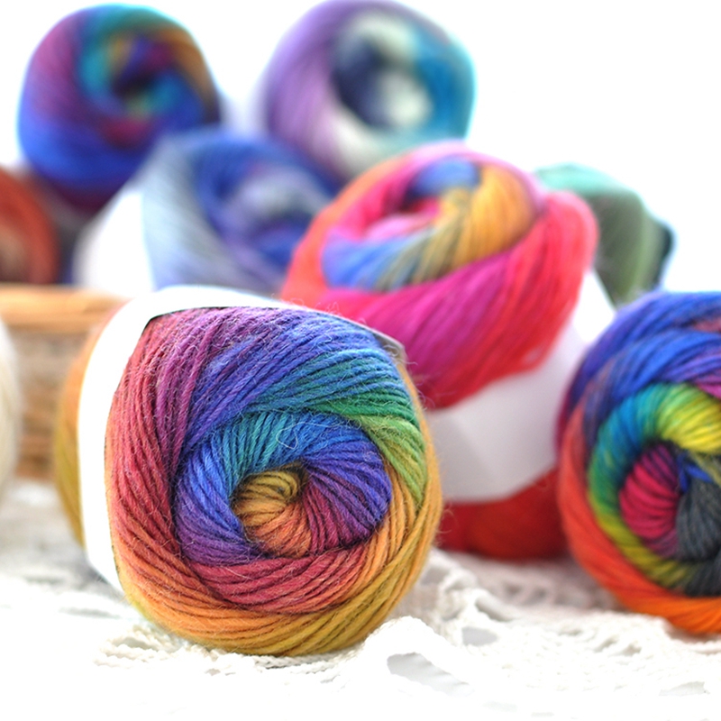 Fil de laine 100% couleur arc-en-ciel, pour tricoter à la main, épaisseur tissée à la main, fil de laine, châle de Crochet, 50 g/boule