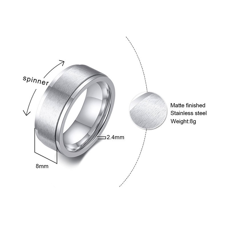 Vnox- Bague Spinner 6/8mm pour Homme, Accessoire Anti-Stress, Alliance Classique en Acier Inoxydable, Bijoux de Sport Rune Viking Décontractés