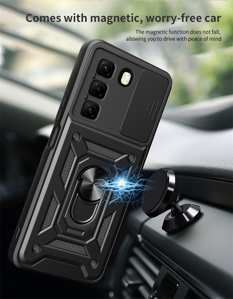 For Infinix 50 4G Case Shockproof Armor Slide Lens Protect Phone Case for Infinix Hot50 4G 6.78" Magnetic Holder Ring Cover