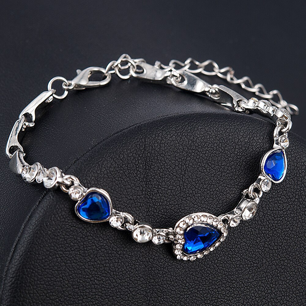 Bijoux en forme de cœur et de bracelet avec strass bleus, nouvelle coréenne,