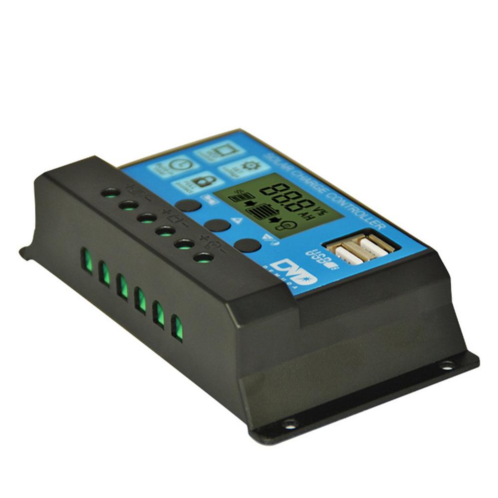 Solar Charge Controller Solar Panel Battery Intelligent Regulator with USB Port LCD Display 12V/24V Mutiple Protection