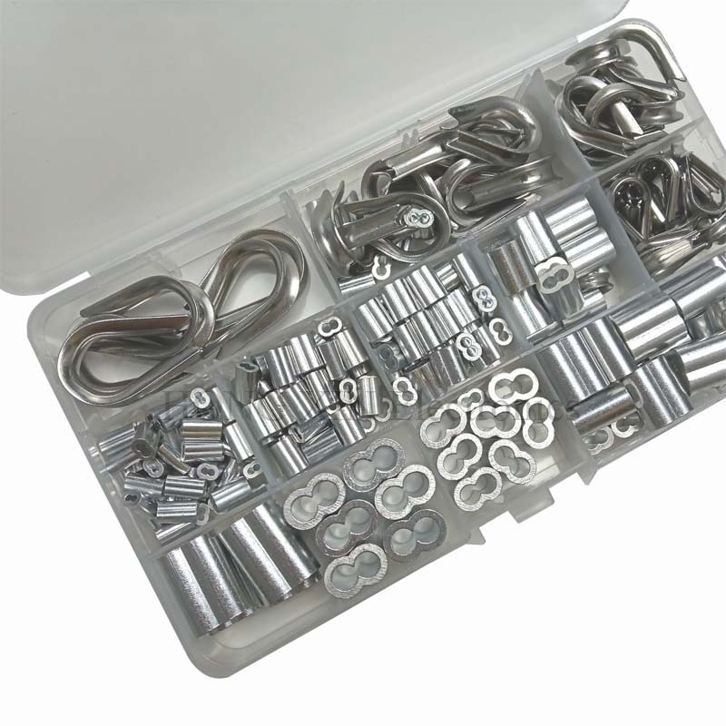 Kit d&#39;assortiment de manchons à sertir en aluminium, 265 pièces, câbles en acier inoxydable 304