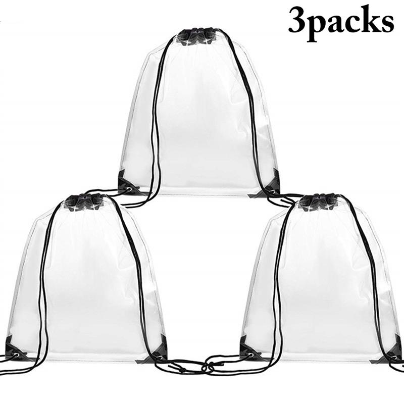 Clear Trekkoord Rugzak Draagbare Tasje Transparante Toilettas Opbergtas PVC Plastic Pull String Tas voor Reizen: 3pcs