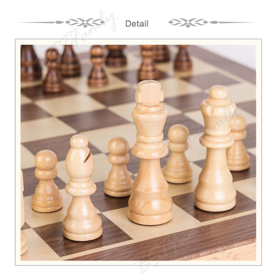 Magnetic Wooden Chess Set International Chess Game Wooden Chess Pieces Folding Chessboard with Wooden Chessman I14
