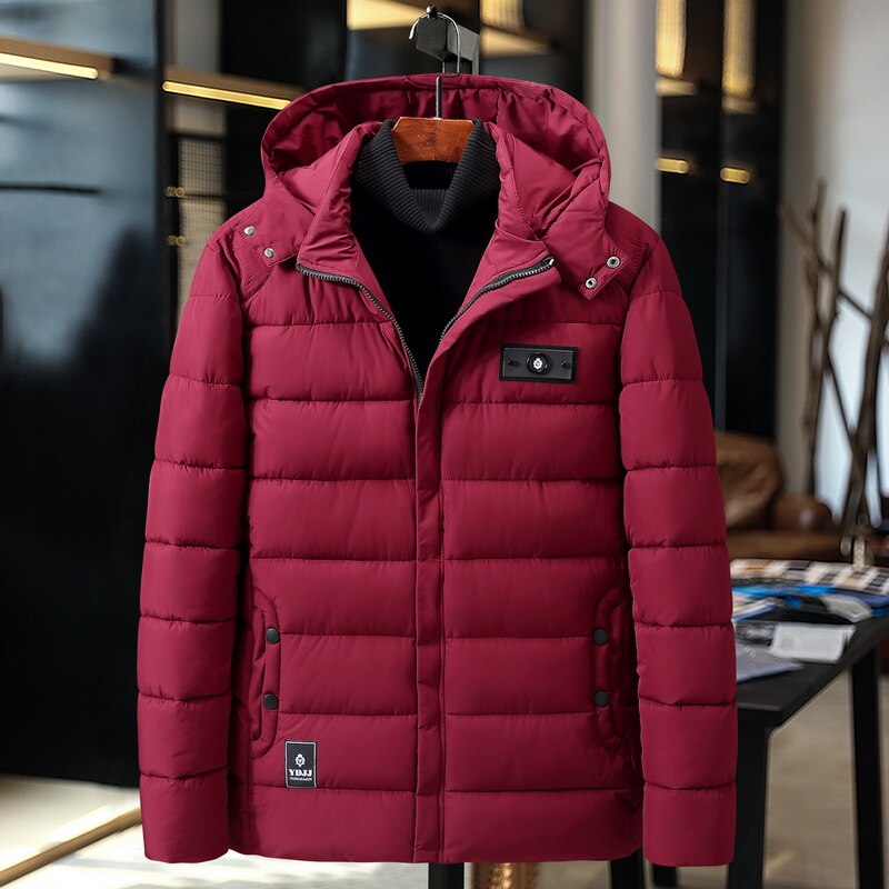 Plus size 9xl-4xl tyk polstret parka til mænd vinterjakke med hætte frakke med flere lommer varmt overtøj til mænd afslappet tøj: Rød / 4xl