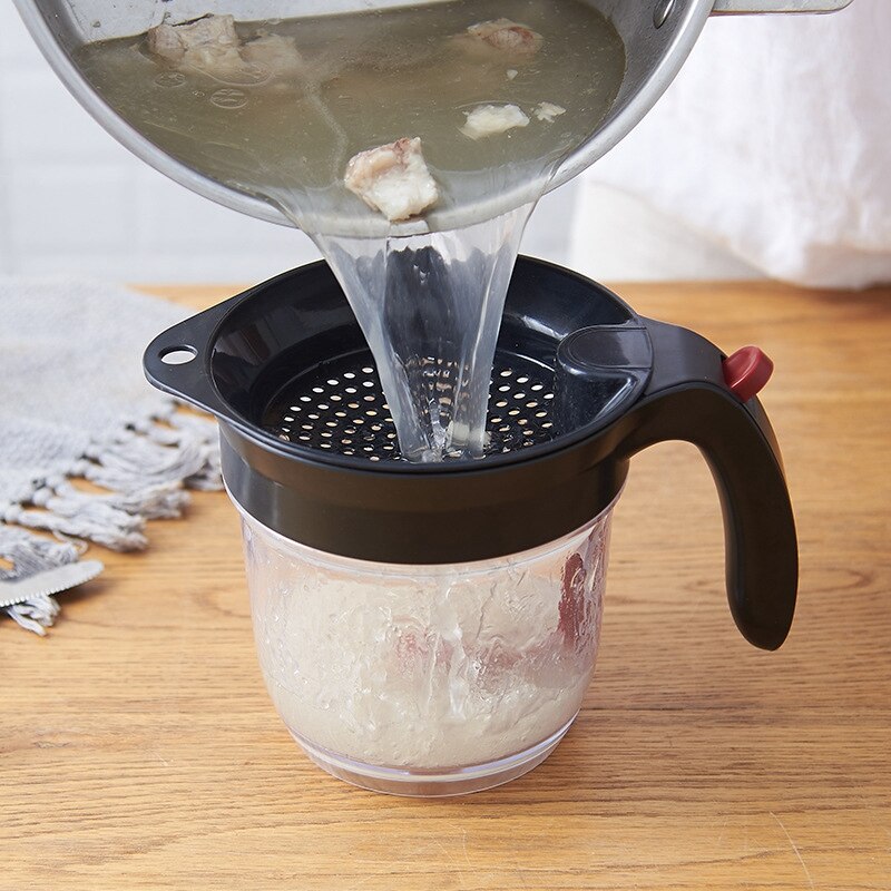 Kitchen Tool Fat Separator with Bottom Release Fat Separator with Strainer Soup Residue Oil Filter Separate