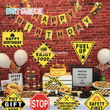 12 Stks/set Bouw Party Papier Verkeersborden Jongens Thema Verjaardag Decoraties Kids Feestartikelen