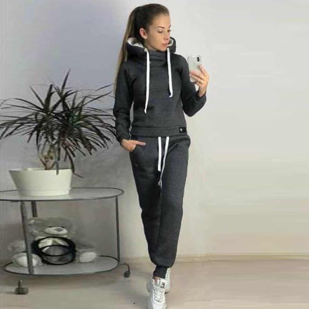 Trainingspak Vrouwen Hoodie + Broek 2 Stuk Sets Vrouw Sportkleding Dikke Hoody + Broek Sport Suits Plus size S-XL #3