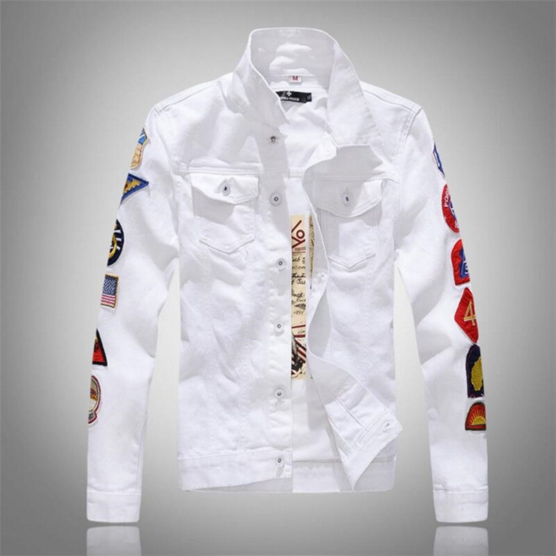Men's Jacket Slim Fit Denim Jacket Men's Green White Jacket: White / XXXL