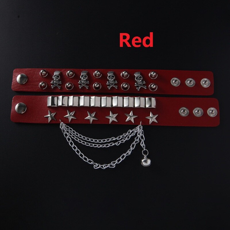 Multilayer Leather Skull Pentagram Bracelet Men's Bracelet with Chain Accessories Accessories Party Jewelry: -red