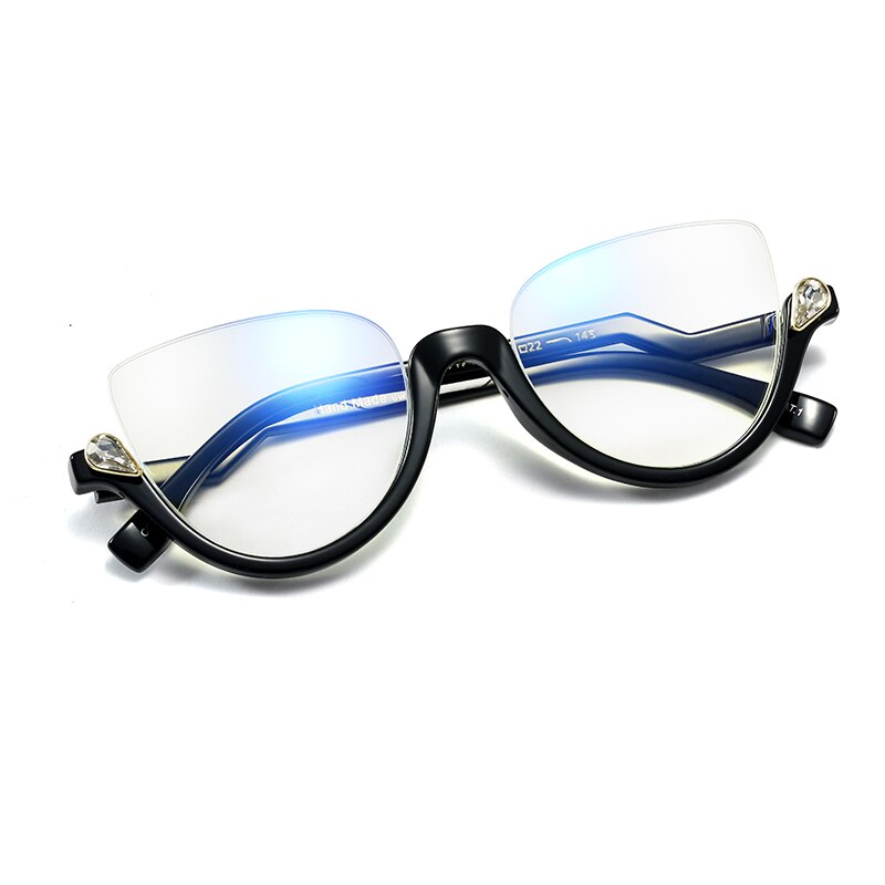 Lunettes transparentes à monture claire bleue pour femmes, demi-monture œil de chat, classique, Vintage