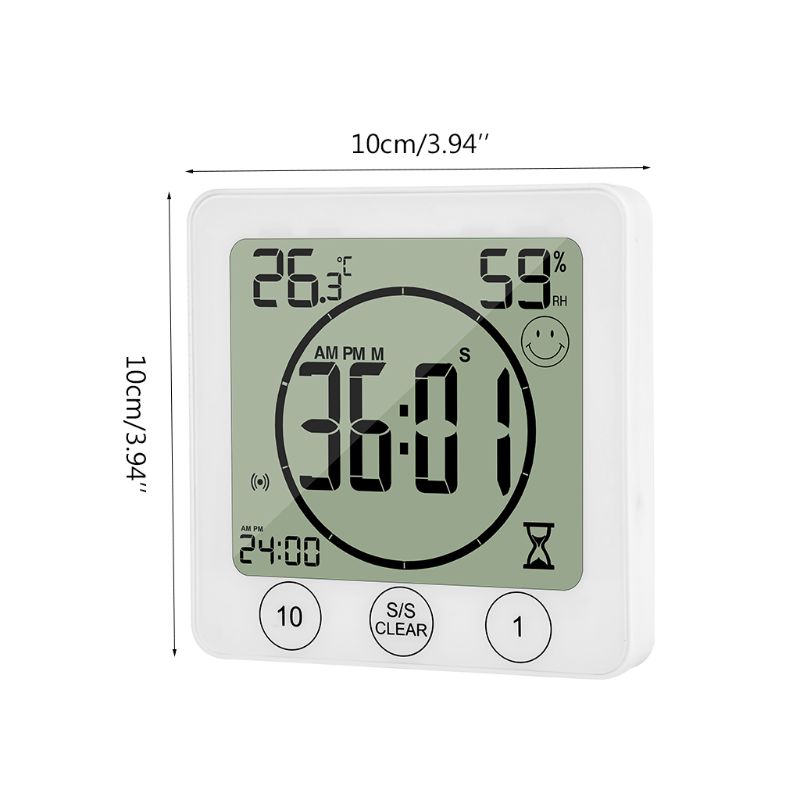 Lcd badeværelse vægur temperatur fugtighed nedtælling vandtæt bruser timer