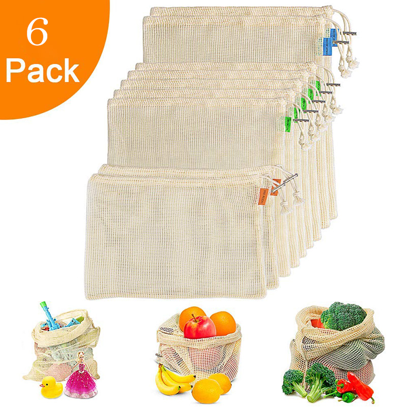 Reusable Produce Bags For Grocery Shopping Organic Cotton Mesh Vegetable Fruits Bags Machine Washable Lightweight Foladable Bag: 2S 2M 2L