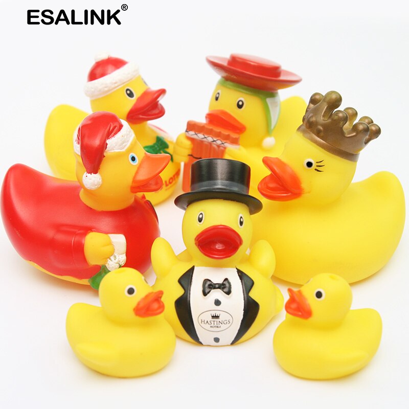 ESALINK 7Pcs 8-10CM Bad Spielzeug Rrubber Ducks Baby Bad Spielzeug 5 Große 2 Kleine Kombination Ente kinder Bad Spielzeug