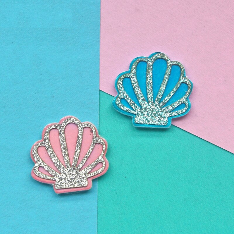 10 pçs 28*30mm glitter concha do plutônio acolchoado applique para diy artesanato bolo topper &amp; bebê headwear clipe arco acessórios decoração remendos