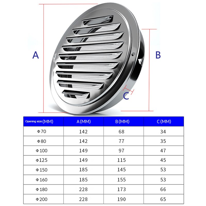 304 Stainless Steel Vents System Bathroom Exhaust Ventilation Grille Kitchen Range Hood Exhaust Louver Valve Air Outlet Grille