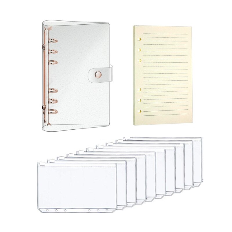 A6 Transparent PVC Notebook Cover Loose Diary Coil Ring Binder Filler Paper Planner Receipt Bag Card Storage Agenda for School: Rose Gold-12pcs