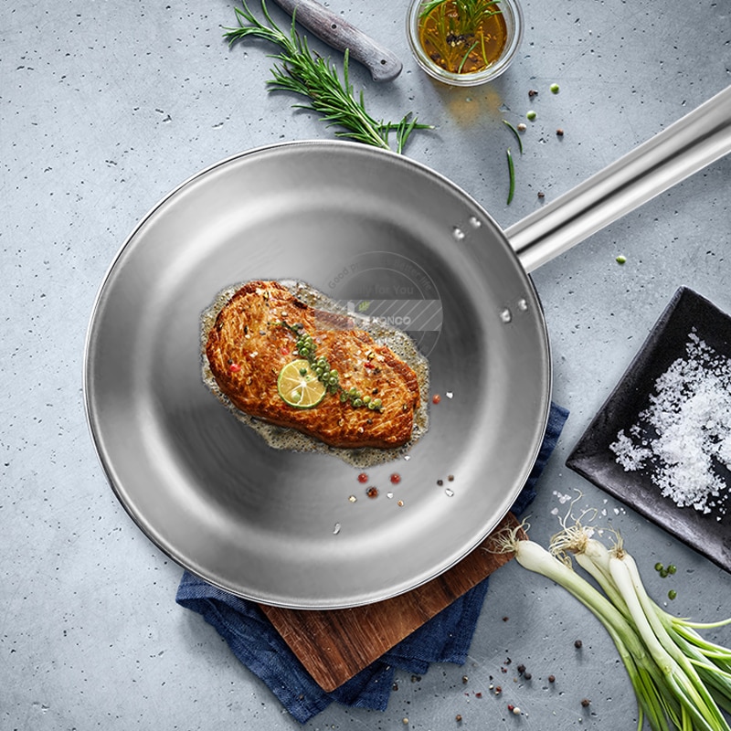 Konco Frying Pan Stainless Steel Composite Bottom Steak Pan Non Stick Pan Gas Induction Cooker Roast Skillet Kitchen cookware