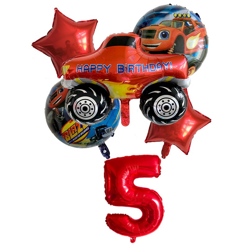 6Pcs Blaze En De Machines Folie Ballon Gelukkige Verjaardag Partij Decoratie Bal Jongen Tank Bus Fire Car ballonnen: Marble