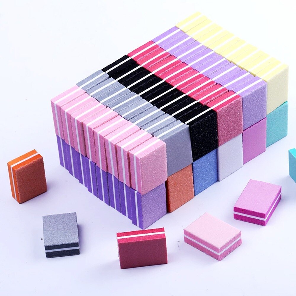50Pcs Lot Dubbelzijdig Mini Nail File Kleurrijke Spons Nagellak Schuren Buffer Strips Polijsten Manicure Gereedschap