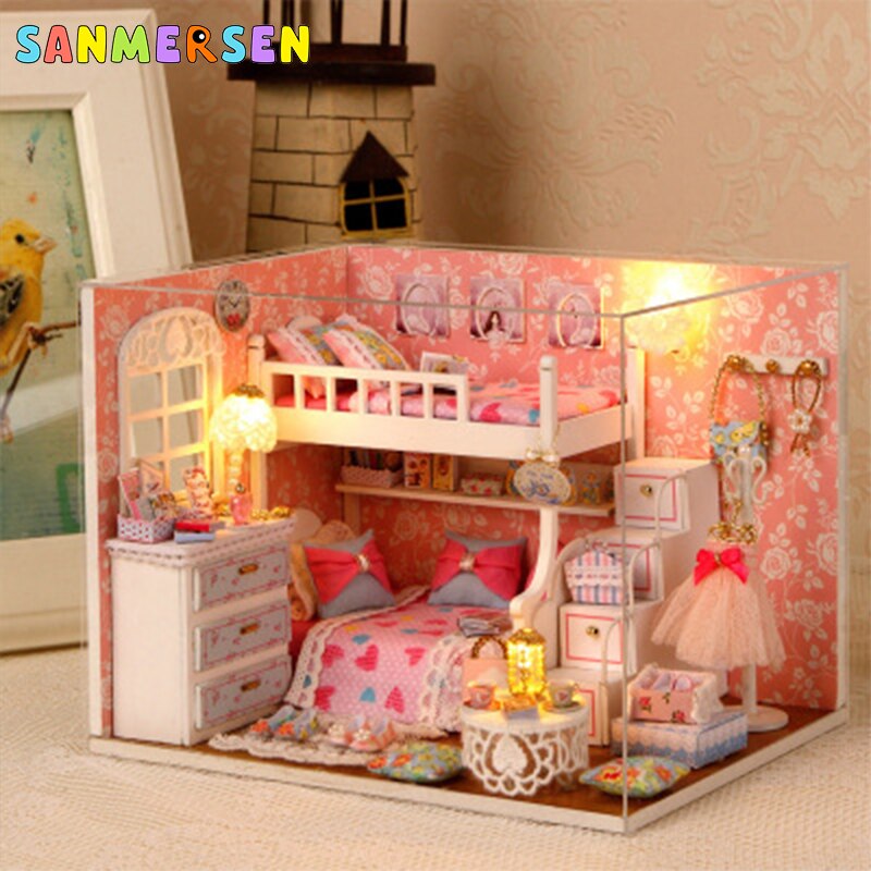 DIY casa de muñecas en miniatura de madera Casa de Ángel modelo de juguete Villa modelo hecho a mano casa de muñecas juguetes educativos para padres e hijos