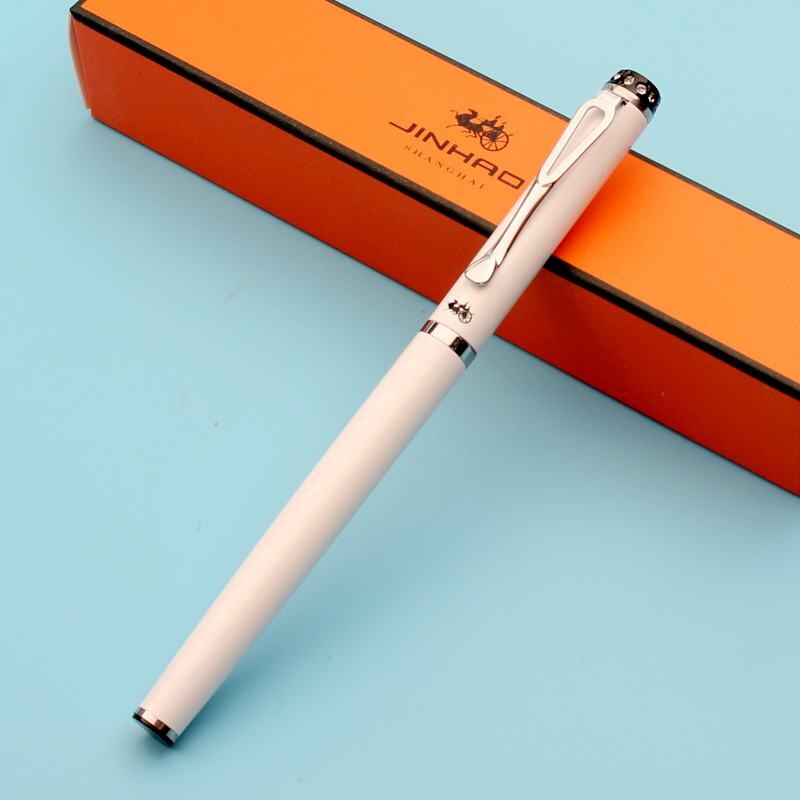 Jinhao 301 Glad Zwart Wit Extra Fine Nib 0.38 Vulpen Luxe Metalen Inkt Pennen Voor Kantoorbenodigdheden Schrijven briefpapier: WHITE / Medium Nib 0.5